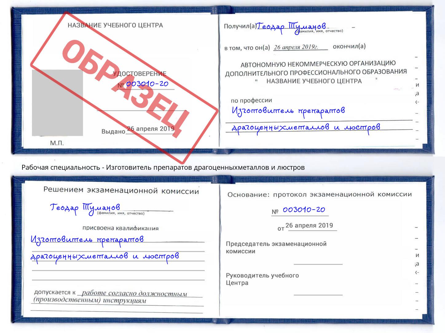 Изготовитель препаратов драгоценныхметаллов и люстров Дмитров