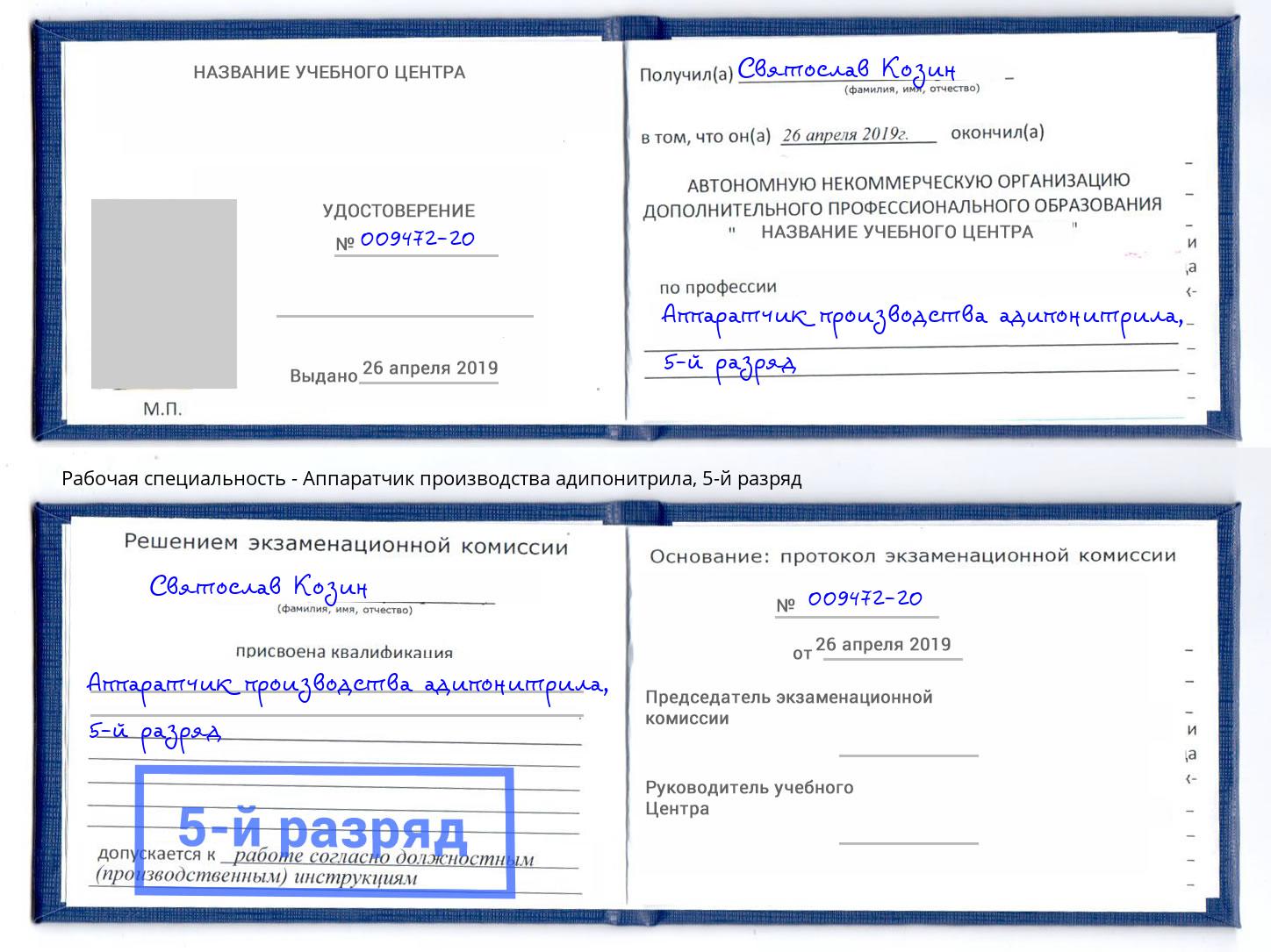 корочка 5-й разряд Аппаратчик производства адипонитрила Дмитров