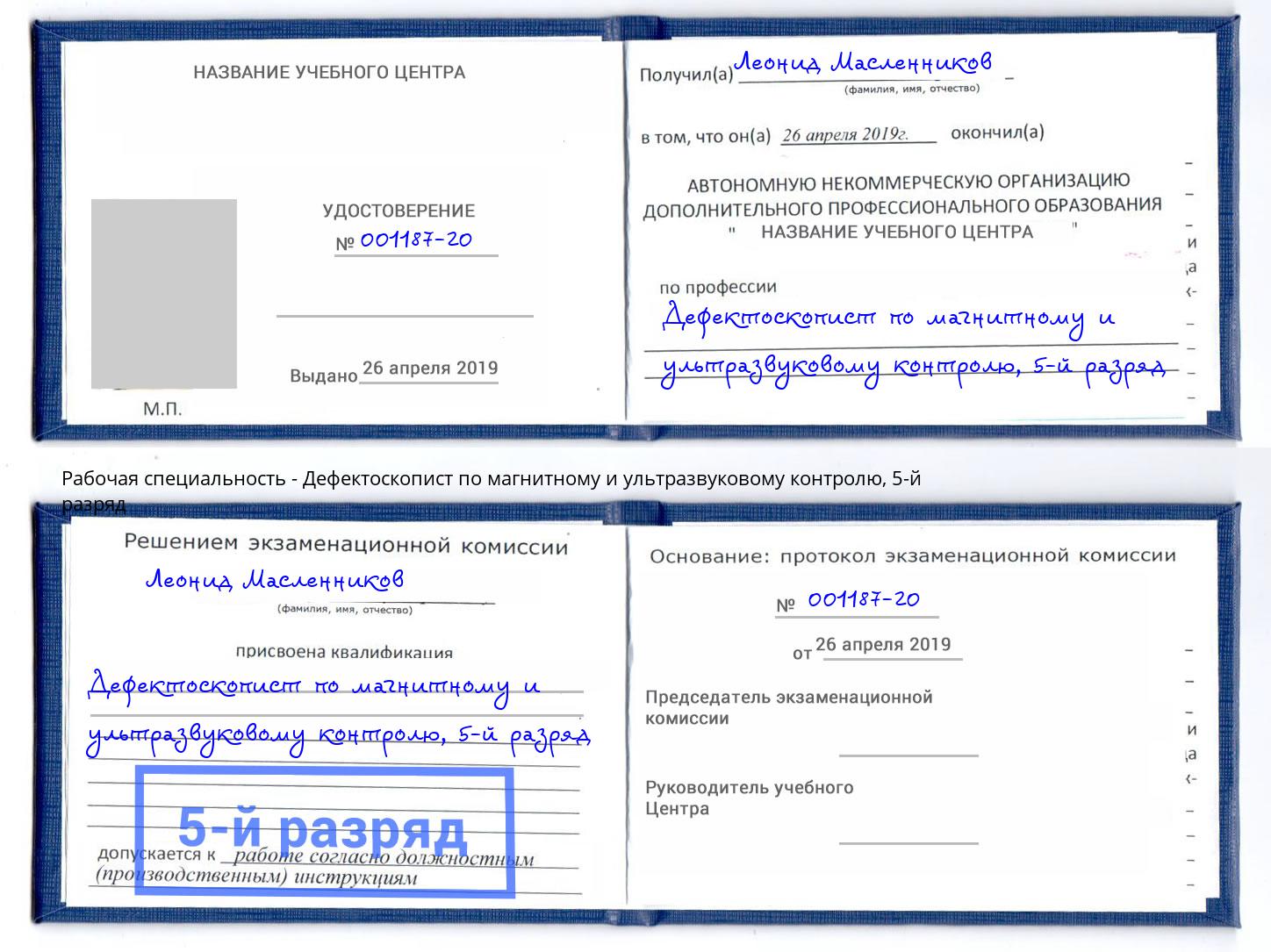 корочка 5-й разряд Дефектоскопист по магнитному и ультразвуковому контролю Дмитров