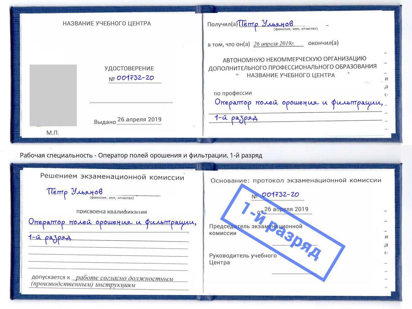 корочка 1-й разряд Оператор полей орошения и фильтрации Дмитров