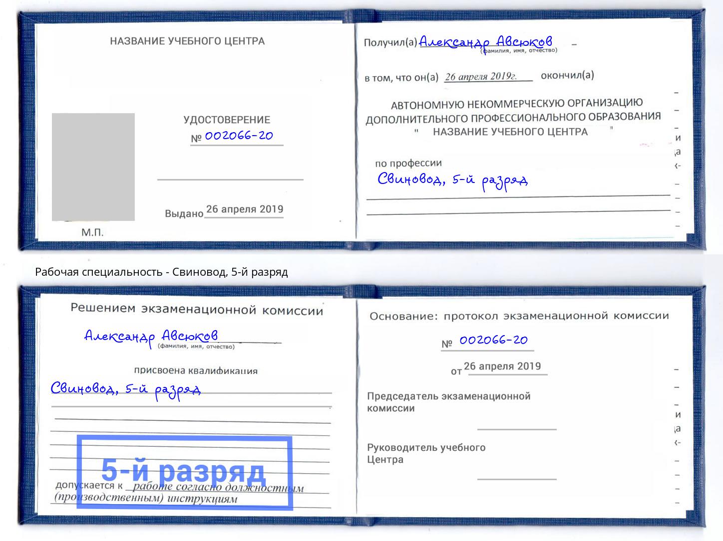 корочка 5-й разряд Свиновод Дмитров
