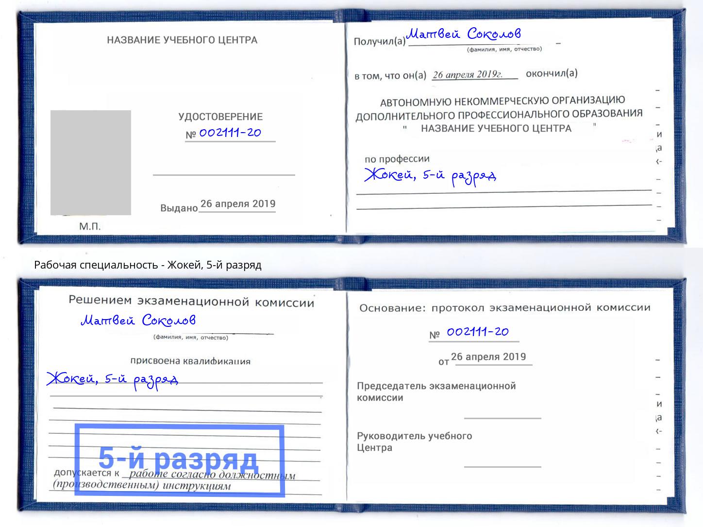 корочка 5-й разряд Жокей Дмитров