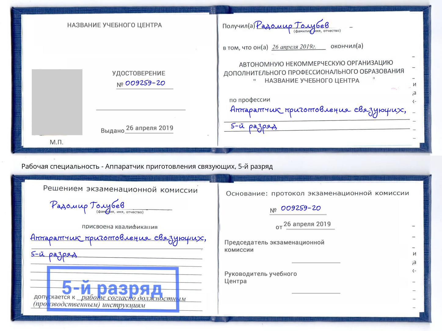 корочка 5-й разряд Аппаратчик приготовления связующих Дмитров
