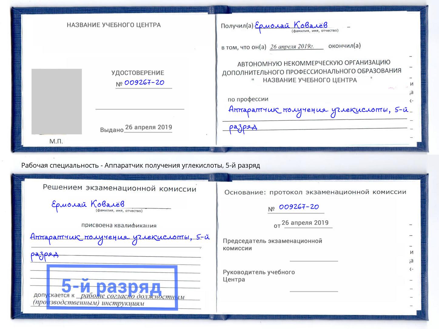 корочка 5-й разряд Аппаратчик получения углекислоты Дмитров