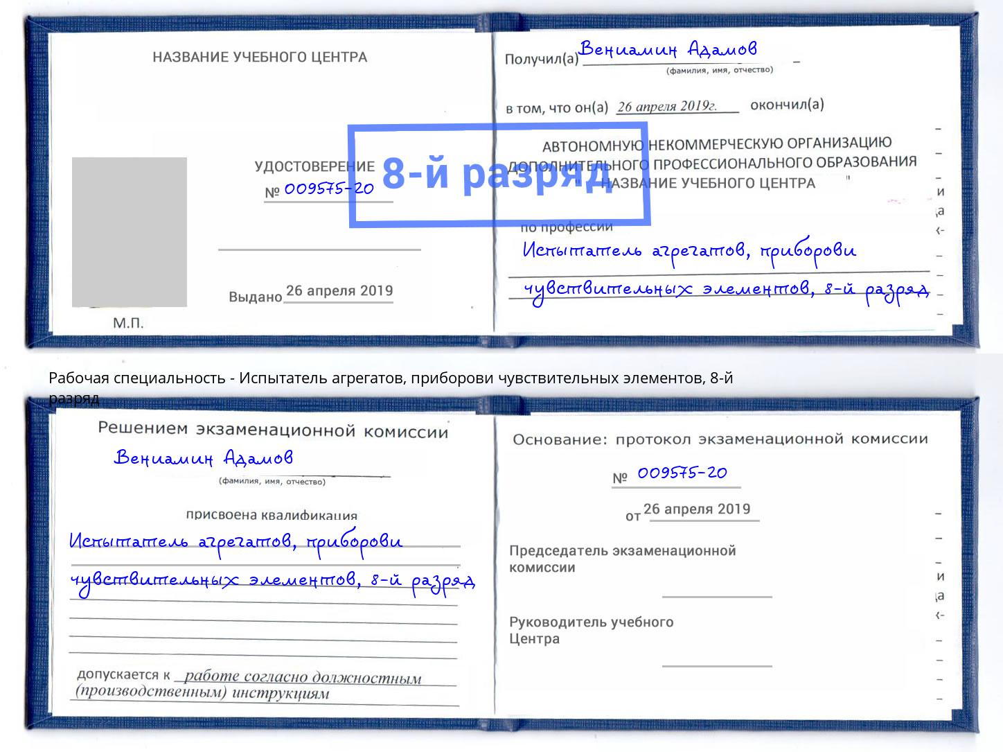 корочка 8-й разряд Испытатель агрегатов, приборови чувствительных элементов Дмитров