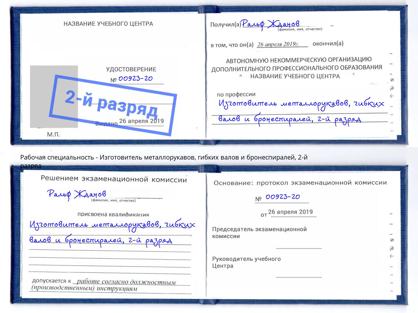 корочка 2-й разряд Изготовитель металлорукавов, гибких валов и бронеспиралей Дмитров